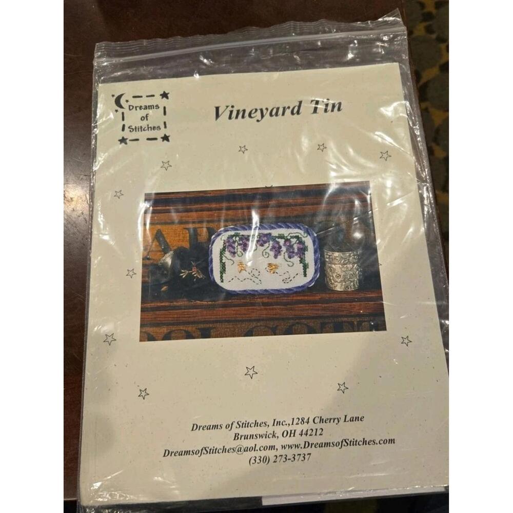 Dreams of Stitches Cross Stitch Kit.  Vineyard Tin. New